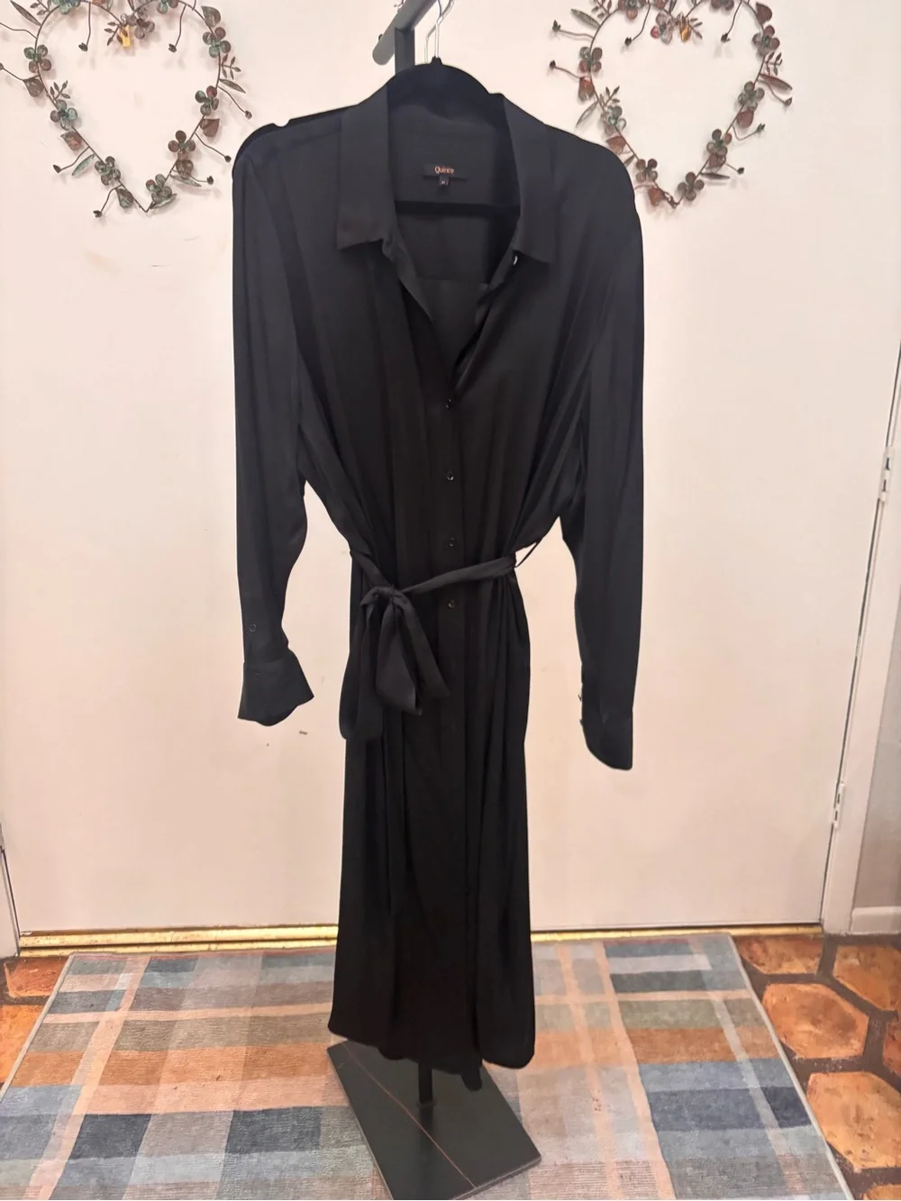 Quince Black Silk Long Sleeve Belted Shirt Dress - Women - Picture 2 of 5